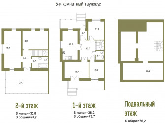 Шестикомнатные квартиры 192.3 м²
